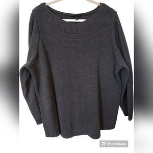 Lane Bryant Pointelle Boatneck Sweater - Heather Charcoal